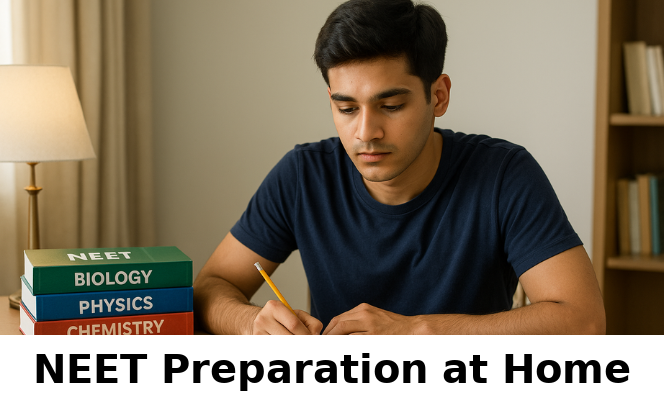 Student preparing for NEET entrance exam with study materials